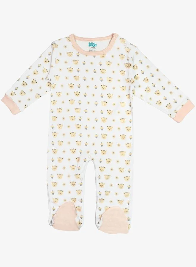 Babies Basic 5-Piece 100% Cotton Bib, Romper, Mittens, Cap and Sleepsuit Set